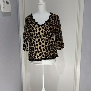 Zara blouse, tiger print, with black frills xs